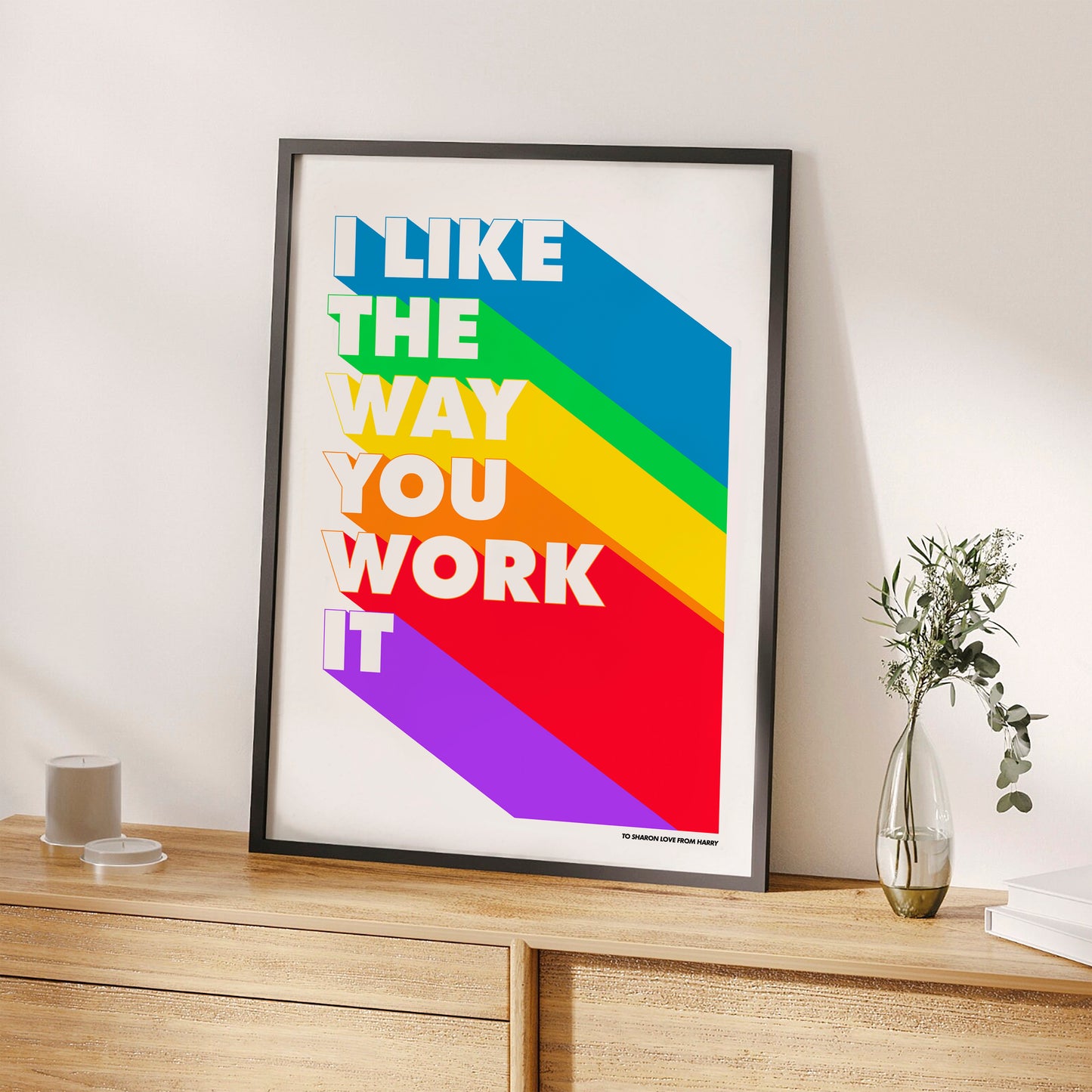 Custom Typographic Rainbow Print (White Text))