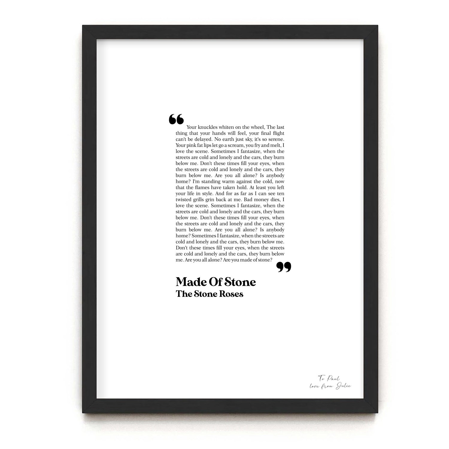 Bespoke Song Lyric Print